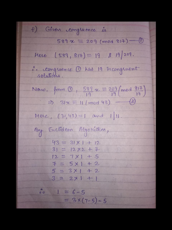 ) Given conglu emte uenceA /9/209, [S89 ,814)こ19 rue ,8 tere aeomgkuen ce nconghuen New, เจ้ /9 31x-=-1L(mod 43) う Jn Euclide