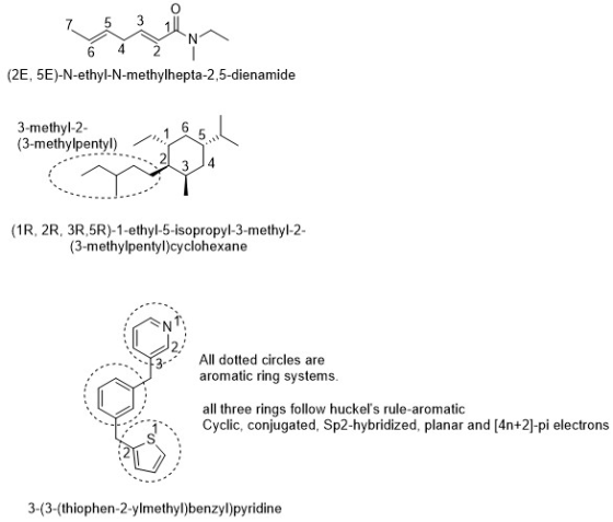 3 5 N 4 (2E, 5E)-N-ethyl-N-methylhepta-2,5-dienamide 3-methyl-2- (3-methylpentyl) 4 (1R, 2R, 3R,5R)-1-ethyl-5-isopropyl-3-met