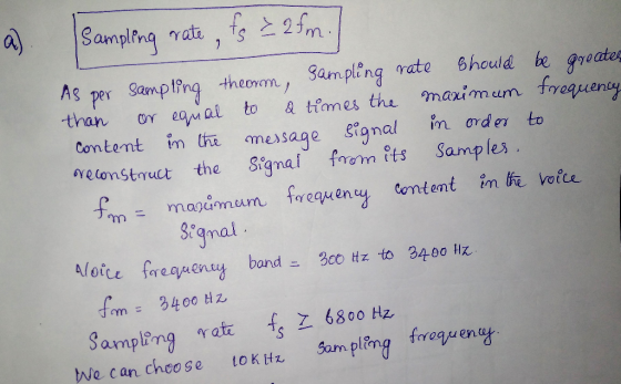a) Sampling rate, ts 2m SamptPng theonm, Sampleng rate eaial to Content im th message ignal Should be greates & tiames the ma