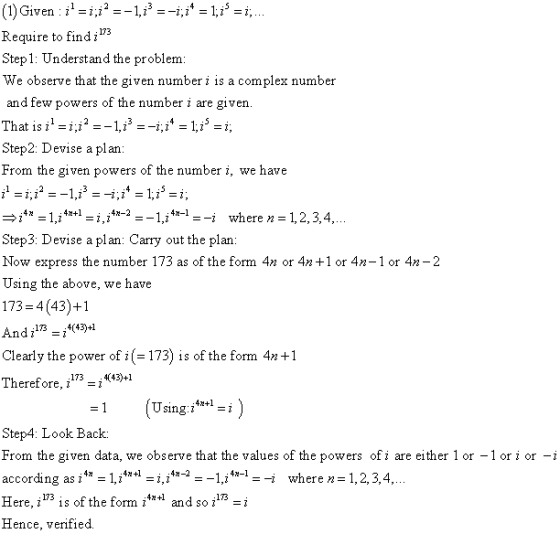 (1)Given i;=-1,7 =-i;i 1;f5 = i, .. Require to findi73 Step 1: Understand the problem We observe that the given number i is a