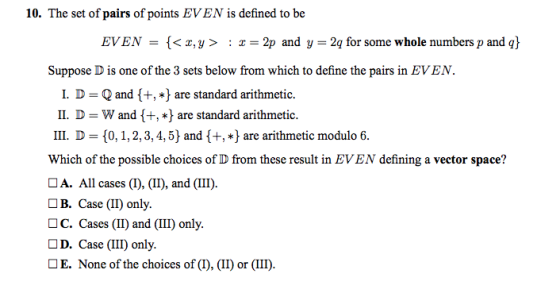 10. The set of pairs of points EVEN is defined to be EVEN = { < x, y > : x = 2p and y = 2q for some whole numbers p and q} Su