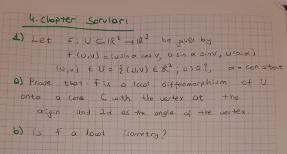 4.Chopter Sorviari 4) Let 3 FUCIRIR Piver by U-sin d sinv, Ucasd) lusin o cosV -7 (uN EUT U) E IR o, Con stot a) Prove of U t