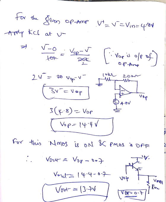 For the op-Amr ApY Kcl at v- Vep- 262 dude 2= BvVor 48V (8)Vor Vou Vor - de Votet Row Vout=(J