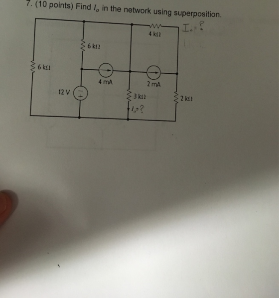 7. (10 points) Find lo in the network using superposition . 2 mA 4 mA