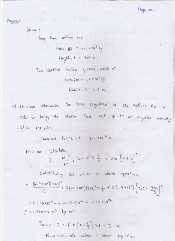 ven thin uniform h, l- ,769 m Too identical helloto sphares, each op Radius , γ-218m. the time u兀ed to the motors Are in to o