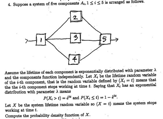 Suppose a system of ive components Ai,1 Si S 5 is arranged as follows 2 Assum e the lifetime of each component is exponential