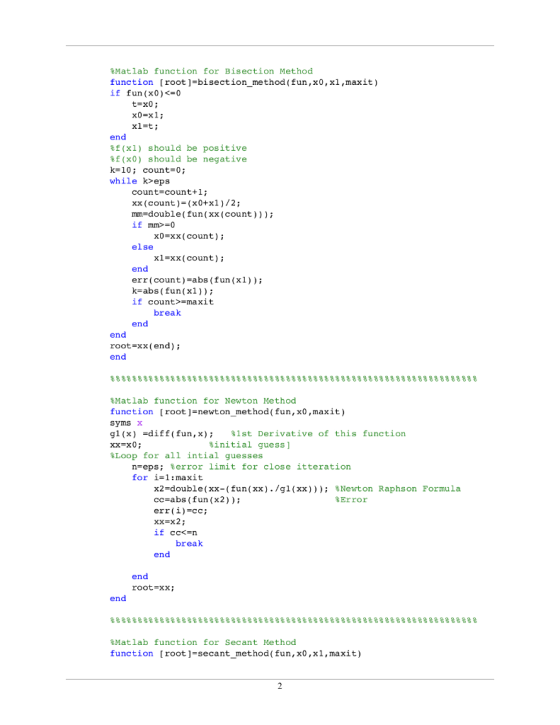 %Matlab function for Bisection Method function [root]-bisection _method (fun, x0, xl,maxit) if fun (x0)<=0 x0 x1; xl-t; end %