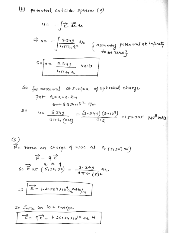|(Po tential outside Spheres () -f2. assuming poen Hel at Infinety to be 3.349 4TT to2 Soly 3.349 Molts UTT En So for potenti