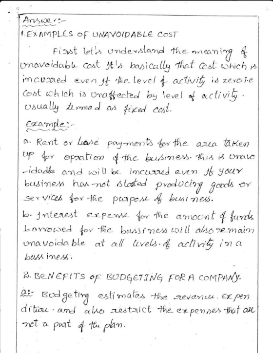 . EXAMPLES oF UNAVOIDABLE COST (Mayo İdabk Cost imcumed even yt e level activiy (batch eh isuna ected by ievel ช่ activg ully