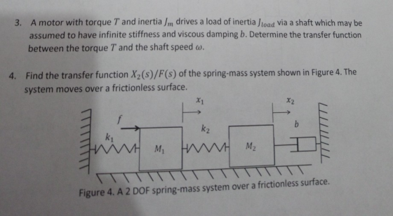 3. A motor with torque T and inertia Jm drives a load of inertia Joad via a shaft which may be assumed to have infinite stiff