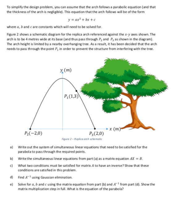 To simplify the design problem, you can assume that the arch follows a parabolic equation (and that the thickness of the arch
