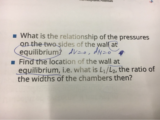 Potentials What is the relationship of the pressures on the two sides of the wal at equilibrium?V, dNo Find the location of t