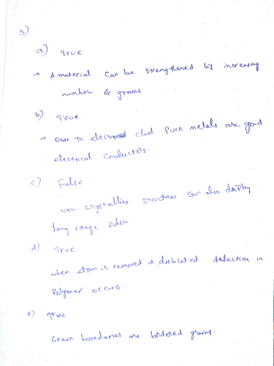 5) True electncal Cenductas a) True