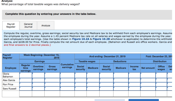 Analyze: What percentage of total taxable wages was delivery wages? Complete this question by entering your answers in the ta
