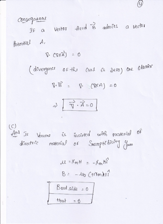 Congegcuneu a Vector Aeid admts a vecto fotentalA, e To erial of mater Bout side 0 Hout:-