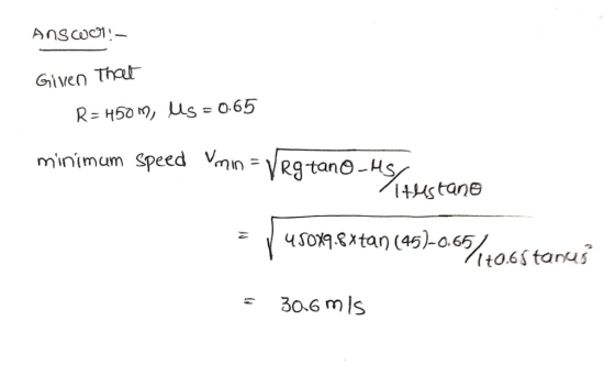 Given That egtane-HS minimum Speed Vmn -\ i4s tane 30.6 m ls