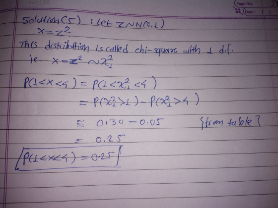 Page No. Date: Solutin Cs) Let ZNNU,L This distibution is called chi-squdrc alth dt PC1X<)=PC<4 - Pr P> Oi30 17 0.2S e2