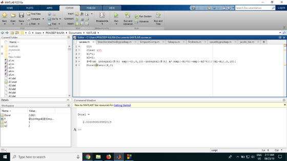 MATLAB R2018a Search Documentation Log In HOME PLOTS APPS EDITOR PUBLISH VEW Insert fx Find Files Run Section Go To Compare C