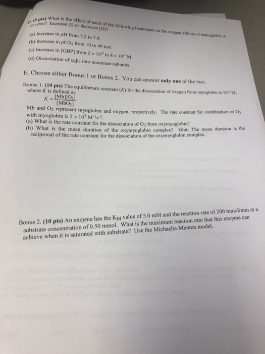 What is the effect of each of the following treatments s pts D wtro Increase (1) or decrease (Dy? n the oxygen affinity of he