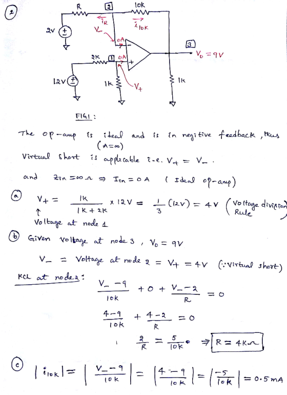 lok - V =qV AK A w Ik av 1k FIGI The ideal and (A) apps cable in negi tive feodback tus Op-amp Virtual short V. . 2 -e. V and