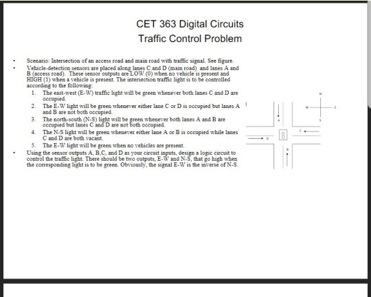 Digital Circuits CET 363 Traffic Control Problem Scenario: Intersection of an access road and main road with traffic signal.
