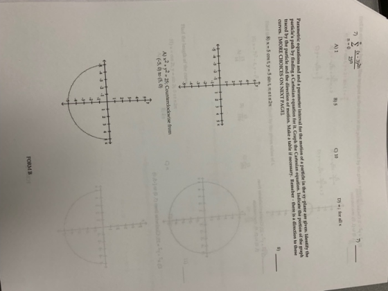 7) no 25n A) 1 D)-; for all x B) 5 10 Parametric equations and and a parameter interval for the motion of a particle in the x