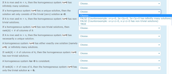 If A is mxn and m < n, then the homogeneous system Ax=0 has Choose infinitely many solutions. If a homogeneous system Ax=0 ha
