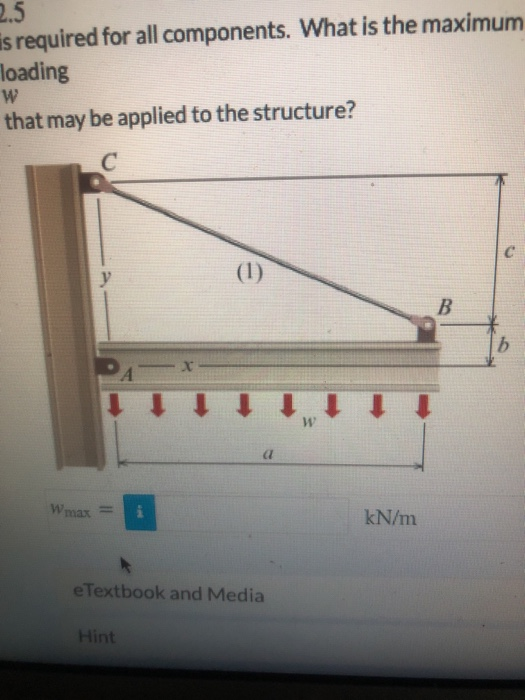 2.5 is required for all components. What is the maximum loading W that may be applied to the structure? (1) y B b A Wmax kN/m