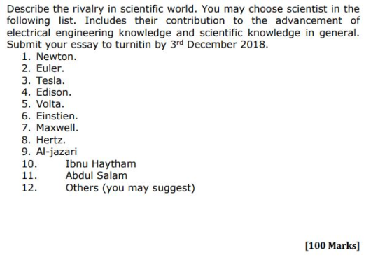 Describe the rivalry in scientific world. You may choose scientist in the following list. Includes their contribution to the