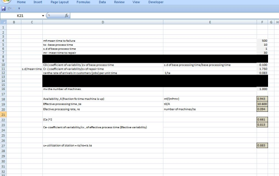 Page Layout Insert Formulas Data Review View Developer Home K21 B C D G H 1 4 mf-mean time to failure 500 to-base process tim