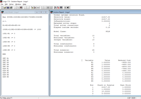 Lingo 17.0-Solution Report-Lingo! File Edit Solver Window Help Solution Report-Lingo1 Lindo Model-Lingo Global optimal soluti