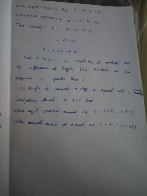 NULL HYPO THESIS Ho o ALTERNATIVE HYPOTHES IS H, 0 ot) , r Test Slatiatic t -)-P SE T0.969 to.0,5 13-36 tal Lto. O1,S ue acco