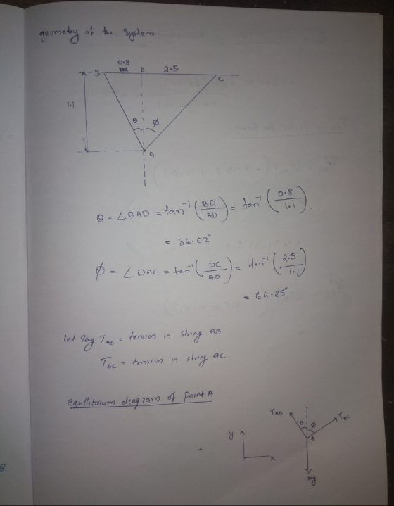 O8 D 2.5 1.1 BD 9=LBAD = fan AD 36.02 2-5 dan DC DAC=tan D 66.25 tensien AB tet to ac tension egallibrurm deag TAB e G