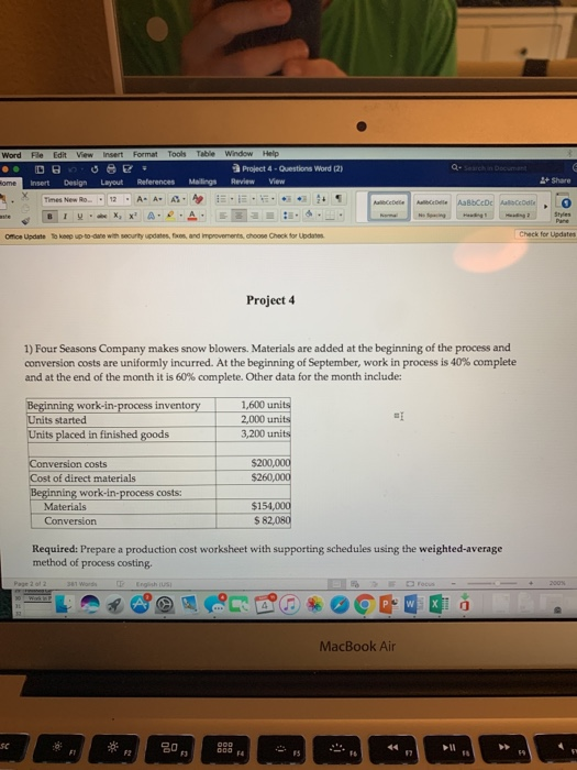 Project 4-Questions Word (2) Insert Design Layout References Malings Review Vew Check for Uedates Project 4 1) Four Seasons C