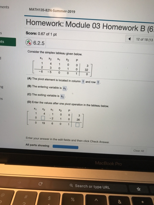 ments MATH135-82N-Summer-2019 Homework: Module 03 Homework B (6. Score: 0.67 of 1 pt 12 of 18 (13 S K 6.2.5 nts Consider the