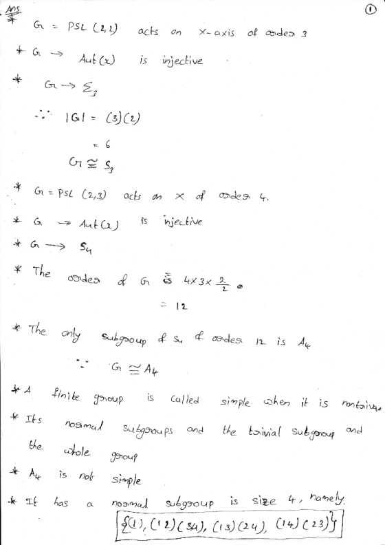 Ans of odes 3 X-axis PSL (2, 2.) G acts On is injective Aut (x) Gn G C S xa 0de A 4. acts dn G Ps 2,3) injective Aut C Su G T