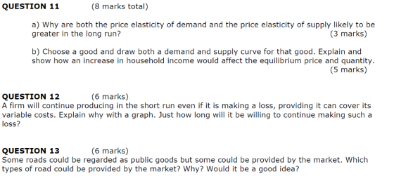 (8 marks total) QUESTION 11 a) Why are both the price elasticity of demand and the price elasticity of supply likely to be gr