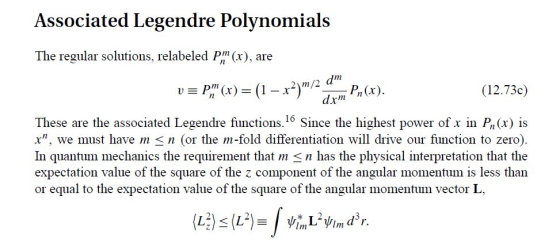 Associated Legendre Polynomials The regular solutions, relabeled pn (x), are (12.73c) These are the associated Legendre funct