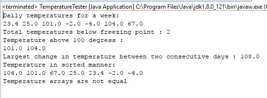 <terminated> TemperatureTester [Java Application] C:\Program FilesJava\jdk1.8.0_121 binljavaw.exe (C aily temperatures for a