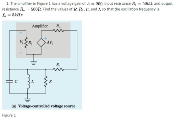 1. The amplifier in Figure 1 has a voltage gain of A 200. input resistance Ri 50ks2, and output resistance Ro-5000. Find the
