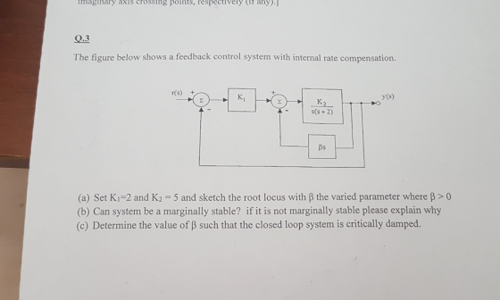 imaginary axis crossing points, respectively (l any).] 9.3 The figure below shows a feedback control system with internal rat