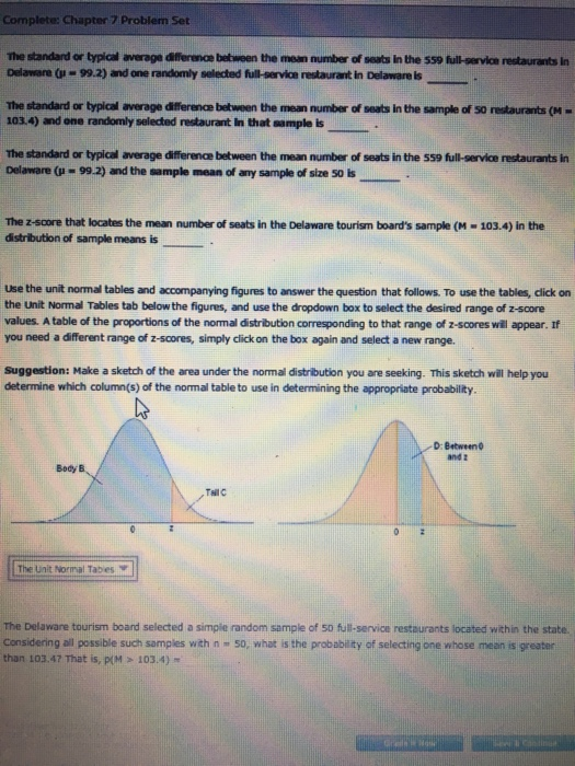 Complete: Chapter 7 Problem Set The standard or typical average differene bebween the mean number of seats in the 559 full-se