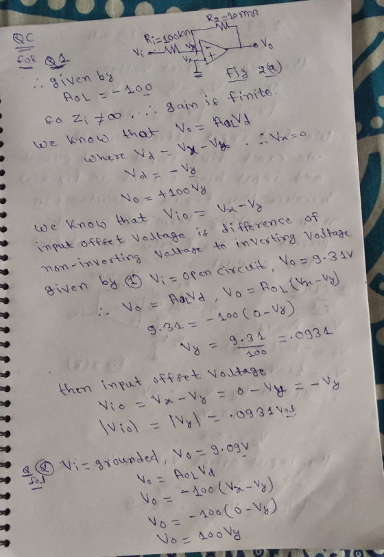 Raz1omn RiE100kn given by AoL =- 4Oo Zi00, . gain ie finite. we knou that No=Aava wheve Na -Vx-Vが Na-V heNo 100N we Knou that