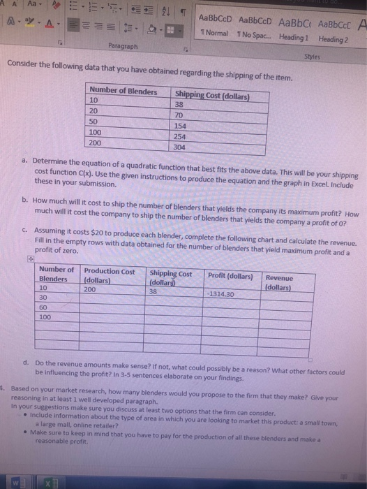 AaBbCcD AaBbCD AaBbCr AaBbCct A 1 Normal 1 No Spac... Heading1 Heading 2 Paragraph Styles Consider the following data that yo