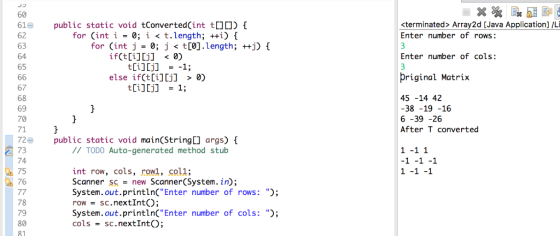 60 61e public static void tConvertedCint tOO) I 62 63 64 65 <terminated> Array2d [Java Application] /L Enter number of rows f