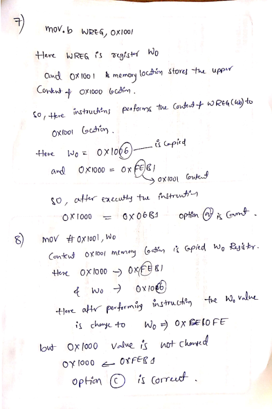 mov.b WREG, OX100/ Here WREG S gistr Wo and 0x 100 memory loch storej th uppur Corknt OX io0o oCm. per forms the Conteudf WRE