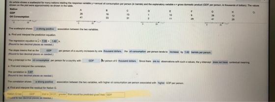 An aricle shows a soaerplet for many nations shown on he plot were approximaialy as shown in the tab 12 The soatterplot shows