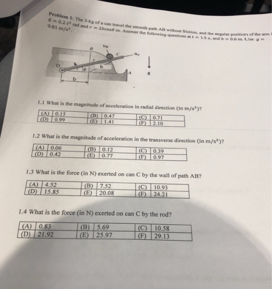 Problem 1 :The 3-kg of a can travel the smooth path AB without friction, and the angular position rad and r 2bcos0 m. Answer