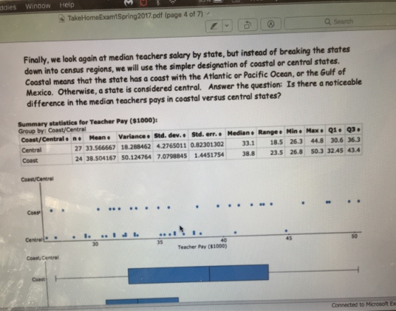 ddies Window Help sTakeHomeExam1Spring2017.pdf (page 4 of 7) Q Search Finally, we look again at median teachers salary by sta