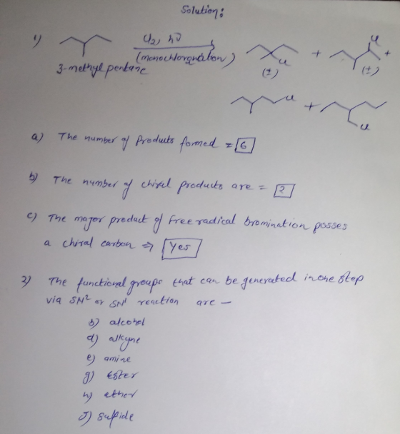 Solution menochlorová bon CX a) The number Produits fomel+E] c) The maer predo t l free radiceal breminat ion posses a chi al